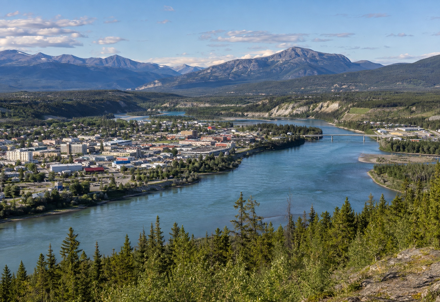 The Yukon River winding through Whitehorse, Yukon