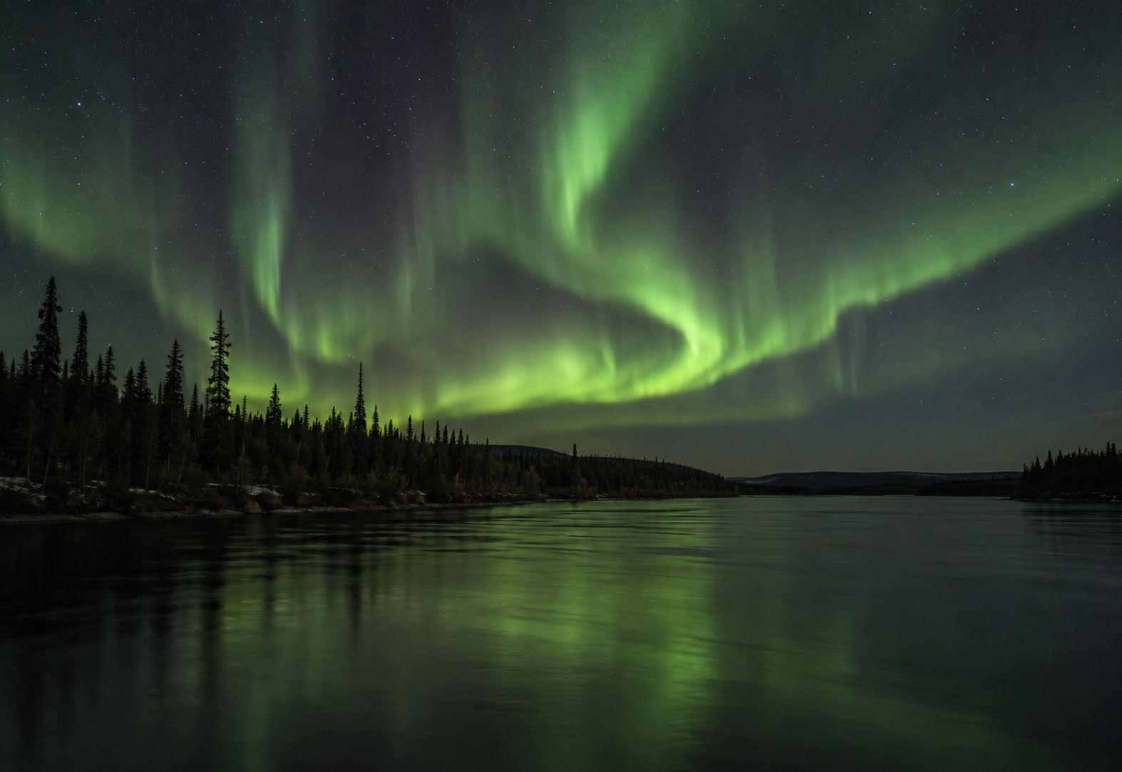 Aurora borealis over the Churchill River near Happy Valley-Goose Bay, Labrador